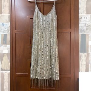 Silver beaded, sequin, ‘flapper-style” dress